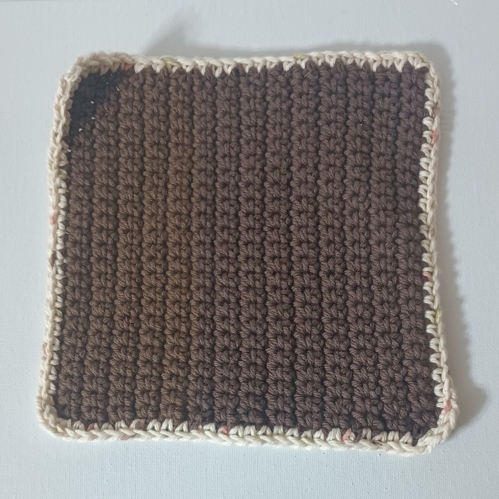 Handmade Brown Crochet Square with Cream Border